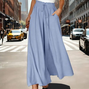 Women's High Elastic Waist Straight Full Length Breathable Pants Solid Color Cotton Loose Fit Casual Summer Style - Product Image 2