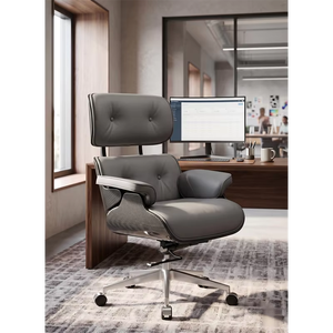 Fauteuil <span class=keywords><strong>de</strong></span> <span class=keywords><strong>bureau</strong></span> ergonomique <span class=keywords><strong>de</strong></span> style Mid-Century Modern avec plateau en fibre <span class=keywords><strong>de</strong></span> carbone, revêtement en cuir pleine fleur, inclinable, avec roulettes rembourrées - Product Image 1