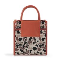 Sac à main compact carré en cuir PU avec poignée supérieure et bandoulière, motif camouflage signature, idéal pour les trajets en ville