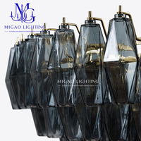 Lustre en verre côtelé gris fumé de style médiéval français, luminaire suspendu de luxe léger pour villa, salon, salle à manger, plafond haut