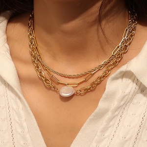 À la mode Étanche 18k Plaqué Or Conque Shell Perle Déclaration Collier Plage Bijoux Coquillages Colliers Réglable Perle Colliers - Product Image 1