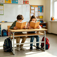 Meubles de classe au design moderne, bureaux et chaises d'école pour étudiants universitaires, table d'étude en bois connectée pour 2 personnes