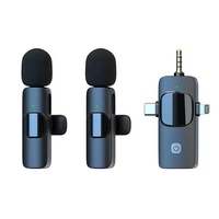 Microphone Lavalier Sans Fil 2.4G à Réduction de Bruit, Double Micro Cravate avec Récepteur 3.5mm Type-C Lightning pour iPhone, Android et Appareil Photo