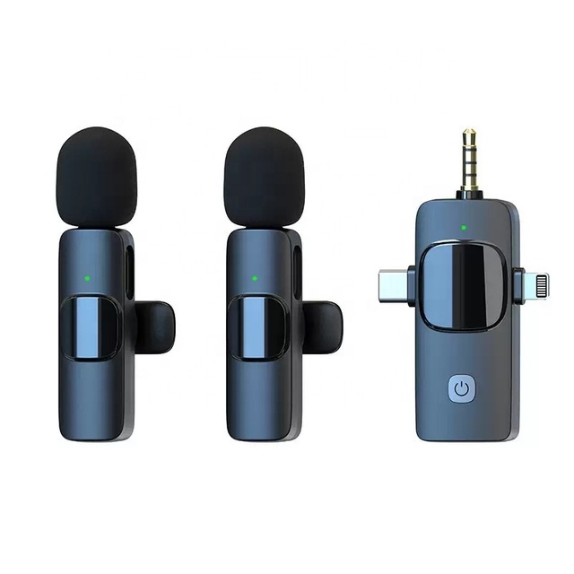 3 1 2.4G Wireless Noise Cancelling Lavalier Microphone Dual Lapel Mic 3.5mm Type-C Lightning Receiver iPhone Android Camera