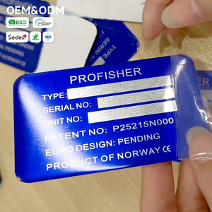 Placas de Identificación Metálicas Adhesivas de Aluminio Anodizado Cepillado con Número de Serie Industrial <span class=keywords><strong>Marino</strong></span> Personalizado, Serigrafía Azul para Equipos - Product Image 1