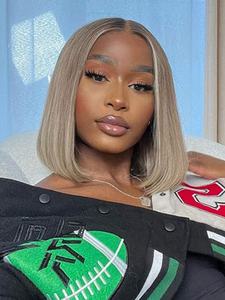 Perruque Bob Lace Frontale 13x4 en Cheveux Humains, Lisse, Brun <span class=keywords><strong>Champignon</strong></span> Clair avec Mèches Blondes, Densité 180%, Sans Colle - Product Image 4