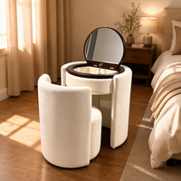 Ensemble coiffeuse moderne en velours et bois massif avec miroir rond rabattable et tabouret, idéal pour chambre d'hôtel, plusieurs couleurs disponibles