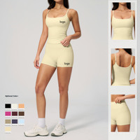 Ensemble deux pièces pour femme : Débardeur de yoga brossé et short push-up, pour activités de plein air, course, fitness et tenue décontractée