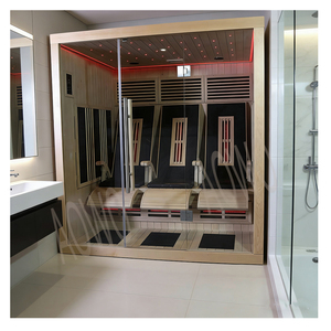 Cabina de Terapia de Sal Cilíndrica de Madera Maciza AuBen de Whirlpool, Sauna Cuadrada, Baño de Sal para 3 Personas, Salas de Descanso, Sauna Seca con Espectro IR - Product Image 1