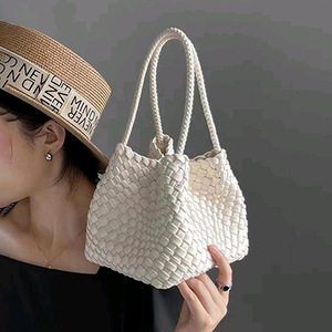 Sac cabas tissé artisanal en cuir véritable haut de gamme pour femme, petit sac à main raffiné, sac seau, sac boulette - Product Image 2