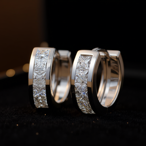 ต่างหูแบบห่วงชุบทองคำขาวคลาสสิก ประดับคริสตัลไรน์สโตน สำหรับใส่ทุกวัน เครื่องประดับสำหรับทุกเพศ รุ่น E2246 - Product Image 2