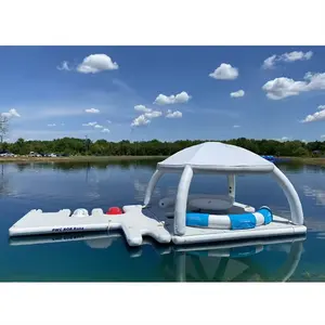 New design Inflatable Swim Island Floating Raft Inflatable foil Water Jet Ski Dock Floats Platform with tent