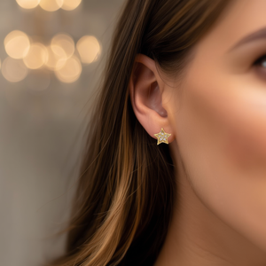 Pendientes de Estrella E1339, Chapados en Oro, con Cristales de Estrás, Engaste de Garra, Unisex, Joyería de Moda, Regalo - Product Image 2