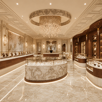 Vitrine de présentation de bijoux personnalisée avec éclairage LED, en verre, pour boutique de bijoux de luxe