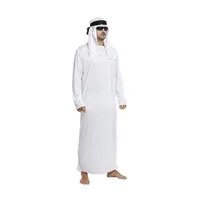 Tenues pour hommes : Robe arabe des Émirats arabes unis, Thobe décontracté à manches longues et col rond, style Moyen-Orient, ensemble long Abaya pour hommes avec bandeau et sangle