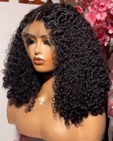 Peluca de Cabello Brasileño con Frente de Encaje, Cabello Humano 100% Virgen Remy, Peluca Corta con Ondas de Agua, Estilo Bob, Ondas Naturales Brasileñas