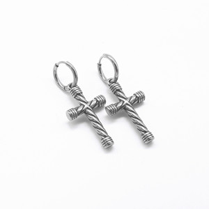 Pendientes colgantes cruzados y únicos de acero de titanio con diseño geométrico para hombres y mujeres, joyería de moda - Product Image 5