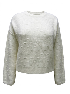 Women's White Cropped Knit <b>Sweater</b> <b>Crewneck</b> Loose Fit Ribbed Pullover Autumn Winter Long Sleeve Casual Ladies - Product Image 2