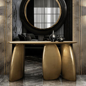 Mesa de consola dorada moderna de lujo para pasillo de entrada, sala de estar y Esquina de Villa, muebles de consola de portal ovalado Irregular - Product Image 6