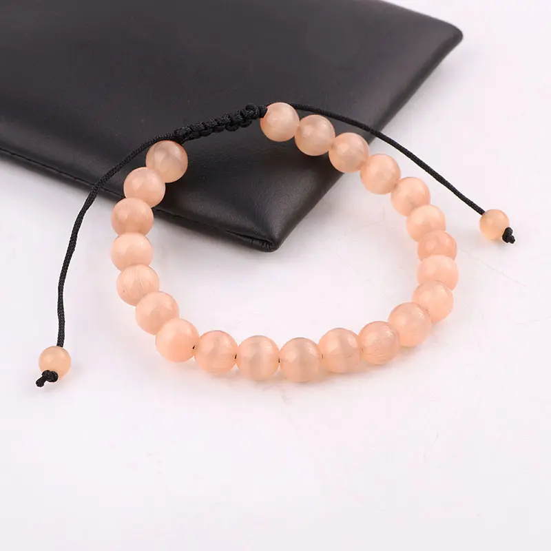 Yiwu Jewelry Factory Making 8MM Natural Stone Cat Eye Jasper Beads Handmade Macrame Friendship Bracelet Adjustable Men Women