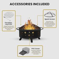 Brasero rond en acier de 32 pouces pour extérieur, foyer en métal avec écran anti-étincelles, pioche à bois et couvercle, pour jardin, patio, terrasse, feu de camp