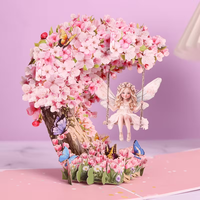 Aanpasbare 3D Fee Sakura Halve Maan Kaart voor Verjaardag Valentijnsdag Bruiloft Afstuderen Cadeau 3D Wenskaarten