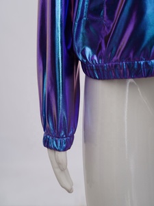 Chaqueta Metálica con Capucha para Niñas, con Cierre, Iridiscente, Holográfica, Cortavientos, Conjunto de Disfraz de Baile Urbano para Niñas con Pantalones Cortos, Personalizado - Product Image 5