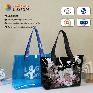 Custom Holographic PVC Shopping Tote Handbag Plastic Packaging Beach Bag for Clothing Stores Personalized Gift Bag with logo