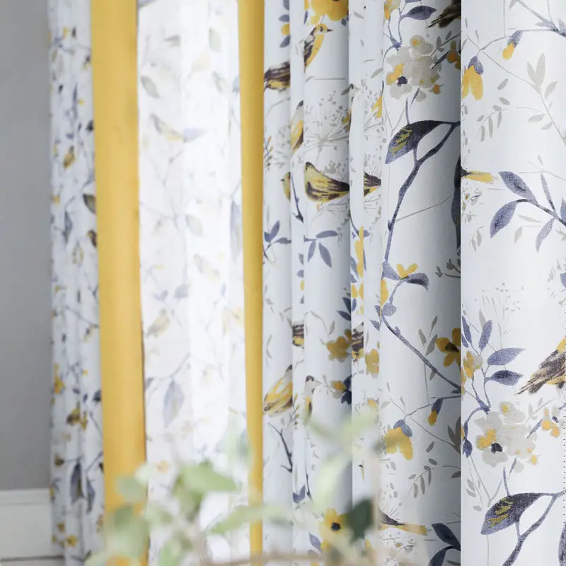 High Quality European Style, Curtains Floral Pattern Printed Plain 100% Polyester Blackout Curtains for Living Room Deco/