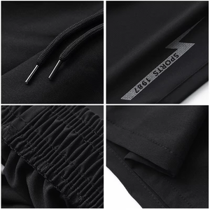 Shorts <span class=keywords><strong>cargo</strong></span> décontractés pour homme en toile tissée extensible noire, taille mi-haute élastique, poche latérale, motif uni, pantalon uni, séchage rapide - Product Image 5