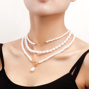 Joyería transfronteriza europea y americana, collar versátil de cadena con cuentas de nicho barroco tejido en capas de perlas de imitación Retro - Product Image 2