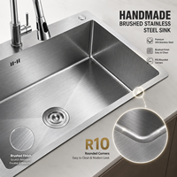Évier de cuisine artisanal en acier inoxydable 304 brossé, coins arrondis R10, cuve profonde, taille personnalisée pour la rénovation de cuisine domestique