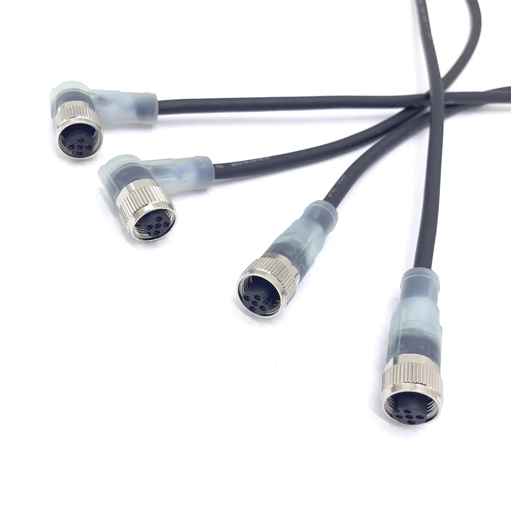 Customized LED indicator light 4 5 pin aviation plug socket connectors 3pin cable wire circular waterproof m12 connector