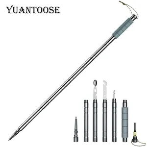 Folding Walking Stick Walking Cane Hiking Carbon Tungsten Steel Self-defense Stick With Small Spoon