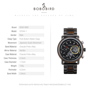 Đồng Hồ Đeo Tay BOBO BIRD Cho Nam, Đồng Hồ Bấm Giờ Bằng Gỗ Thạch Anh Mặt Số Ba Chiều Thiết Kế Rỗng Đa Chức Năng Múi Giờ Kép Đồng Hồ Bấm Giờ Reloj Quà Tặng - Product Image 5