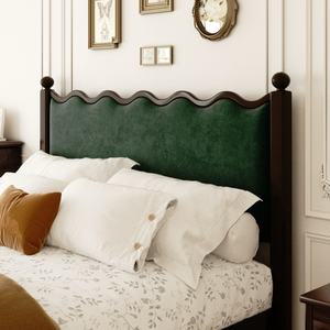 Cadre <span class=keywords><strong>de</strong></span> <span class=keywords><strong>lit</strong></span> moderne en bois massif <span class=keywords><strong>de</strong></span> luxe avec tête <span class=keywords><strong>de</strong></span> <span class=keywords><strong>lit</strong></span> rembourrée verte et 3 tailles - Product Image 2