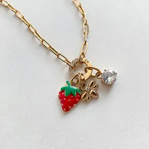 Collana EManco Fashion con Ciondolo a Cuore Fragola LOVE Fai da Te, da Donna, Regolabile, in Acciaio Inossidabile, con Catena a Graffetta, Minimalista, per Feste, Dropshipping - Product Image 4