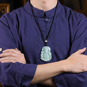 Colgante de Jadeíta Natural, el Dios de la Riqueza, Jade Azul Agua, Estilo Chino UNISEX, Regalo con Certificado de Tasación FG12 - Product Image 4