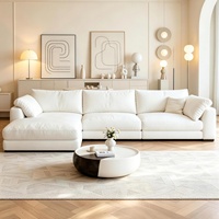 Canapé nuage crème Foshan, style nuage, trois places, en velours chenille, amovible et lavable, pour salon, garantie 10 ans