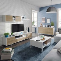 MOQ 100 Ensemble de salon et salle à manger modulaire de style nordique moderne, finition mélamine blanc brillant et chêne de haute qualité