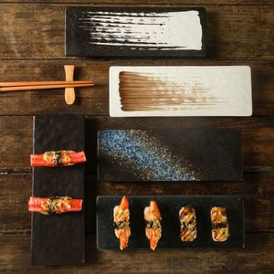 Restaurant Hotel Catering Ceramic Sushi Home Kitchen Tableware Rectangular Barbecue Flat <b>Plates</b> Retro Steak Snack <b>Plate</b> - Product Image 2