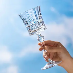 奢华婚礼水晶压花透明定制高脚杯红酒玻璃杯