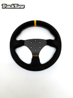 Volant de course à fond plat de 13 pouces entièrement recouvert de daim avec moyeu en fibre de carbone et base à dégagement rapide pour l'intérieur automobile