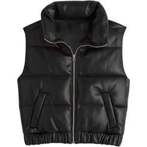 Fisoew Womens Puffer Vest High Collar <b>Zip</b> <b>Up</b> Sleeveless <b>Cropped</b> Winter Jacket Gilet Outer Wear - Product Image 3