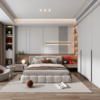 Ensemble complet de meubles de chambre à coucher modernes en bois : lit sur mesure, armoire pleine hauteur, table de chevet, meuble de rangement, mobilier de maison