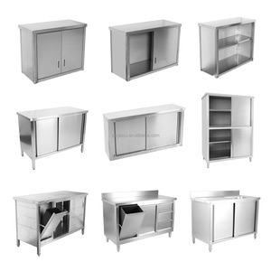 طاولة عمل جديدة مربعة الشكل للمطاعم من الفولاذ المقاوم للصدأ مع حوض باكسبلاش مع خزانة - Product Image 1