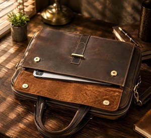 Porte-documents vintage en cuir Crazy Horse pour homme, sac de travail pour ordinateur portable 15,6 pouces, sac de voyage rustique pour affaires, sac messager de bureau - Product Image 5