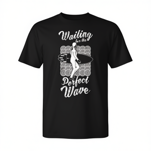 T-shirt avec citation de surfiste « Waiting For The Perfect Wave », t-shirt graphique noir pour hommes - Product Image 2