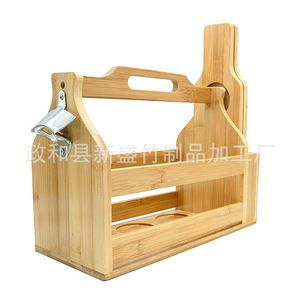 Creative bamboo portable wine rack, wine and <b>beer</b> basket style, with bottle opener, customizable. - Product Image 4