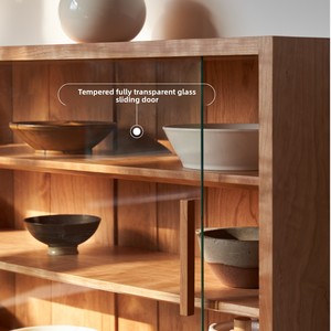 Solid Wood Sliding Door <b>Sideboard</b> North American Cherry Wood Living Room <b>Storage</b> Cabinet with Modern Design - Product Image 3